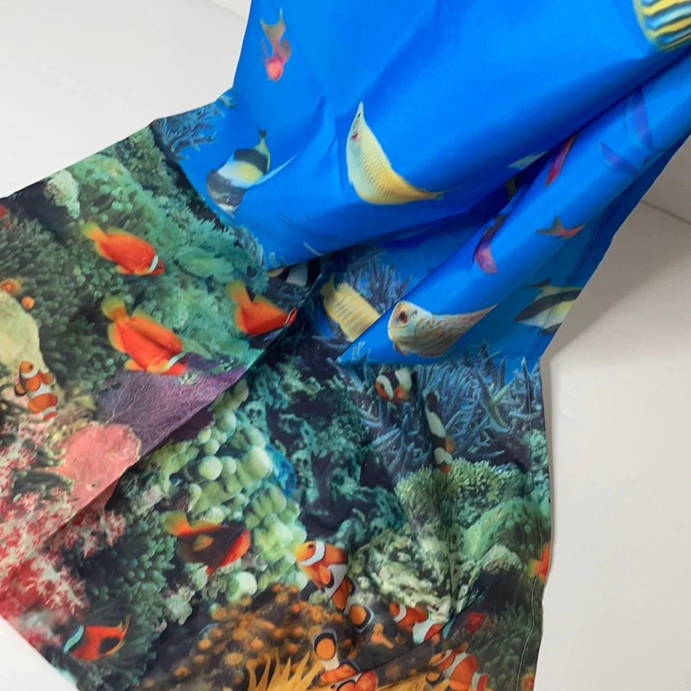 Shower Curtain Ocean Escape Set Curtain & Hooks Tropical Fish Nautical Beach